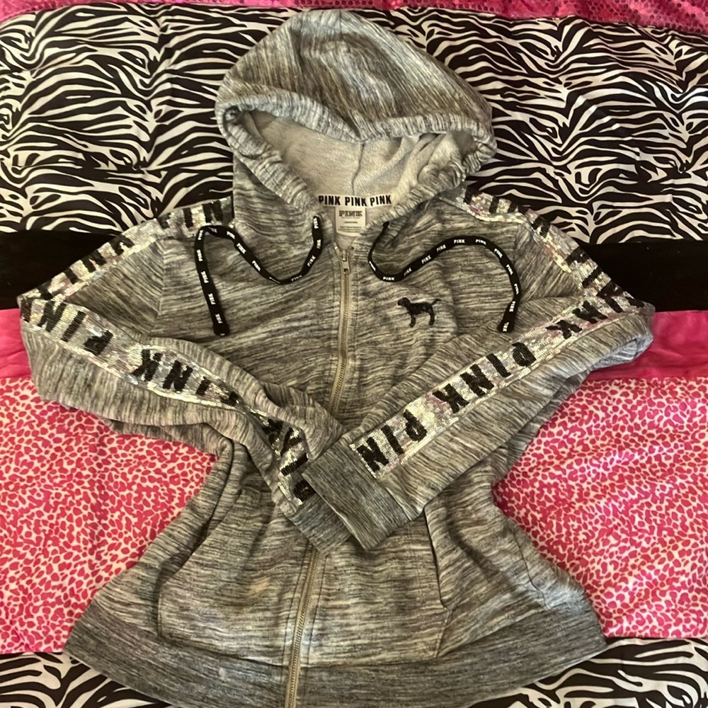 Grey sparkly Victoria secrete pink, zip up jacket